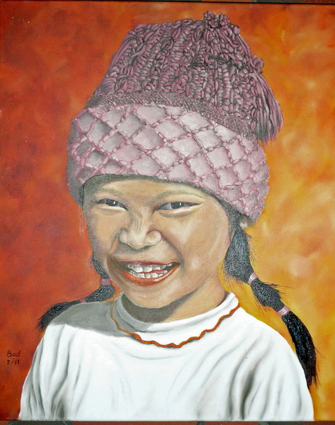 Petite vietnamienne au bonnet -Huile sur toile 46x38 -  8.2.2011.jpg