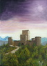 Avant l'orage sur le chateau de Puivert - Huile sur toile 27x19 - 01.2012
