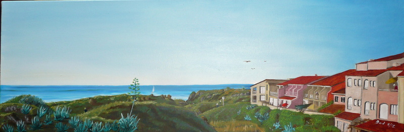 Vue de la falaise au Cap d\'Agde - Huile sur toile 75x25 - 08.2012.jpg