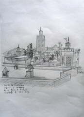 Vue de la Koutoubia depuis la terrasse de la Maison de la Photo - crayon sur papier A4 - 25.09.2013