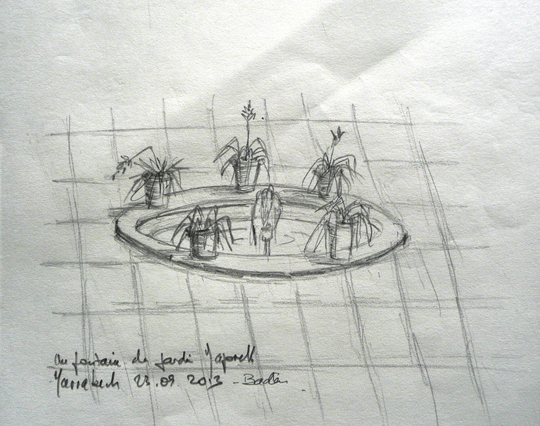 Une fontaine du jardin Majorelle - Crayon sur papier A4 - 23.09.2013.jpg