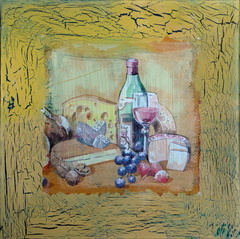 Assiette Fromages, Vin et Raisins - 25x25 - 02.2015