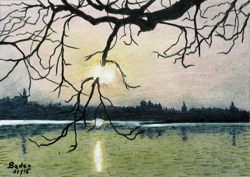 Coucher de soleil sur le lac - Crayon pastel 20x15 - 11.2015.jpg