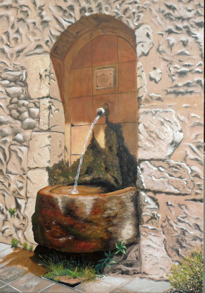Fontaine sur le chemin de Compostelle - Huile sur toile 46x65 - 02.2016