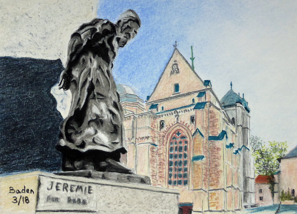 La statue de Jérémie à Genève - Crayon pastel - 03.2018