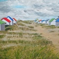 Les cabines de la plage de Gouville sur Mer - Huile sur toile 60x30 - 12.2024