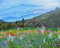 Fleurs et montagnes - Huile sur toile 50x40 - 05.2025