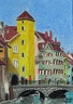 Le pont Morens à Annecy - Crayon pastel 15x20 - 07.2025