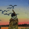 Le pêcheur du lac - Huile sur toile 50x40 - 05.26