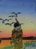 Le pêcheur du lac - Huile sur toile 50x40 - 05.26